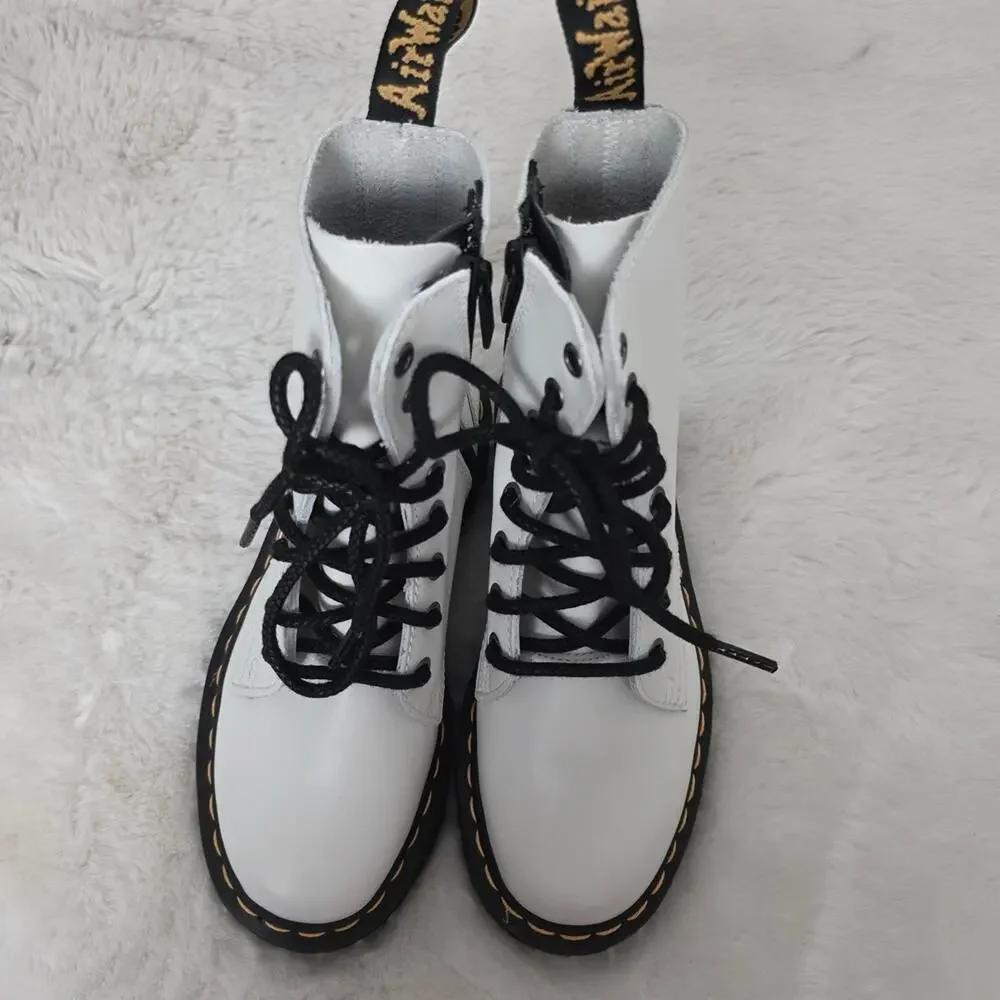 Dr Martens Jadon White Patent Leather Quad Platform Boots Doc Cmbat US 5
